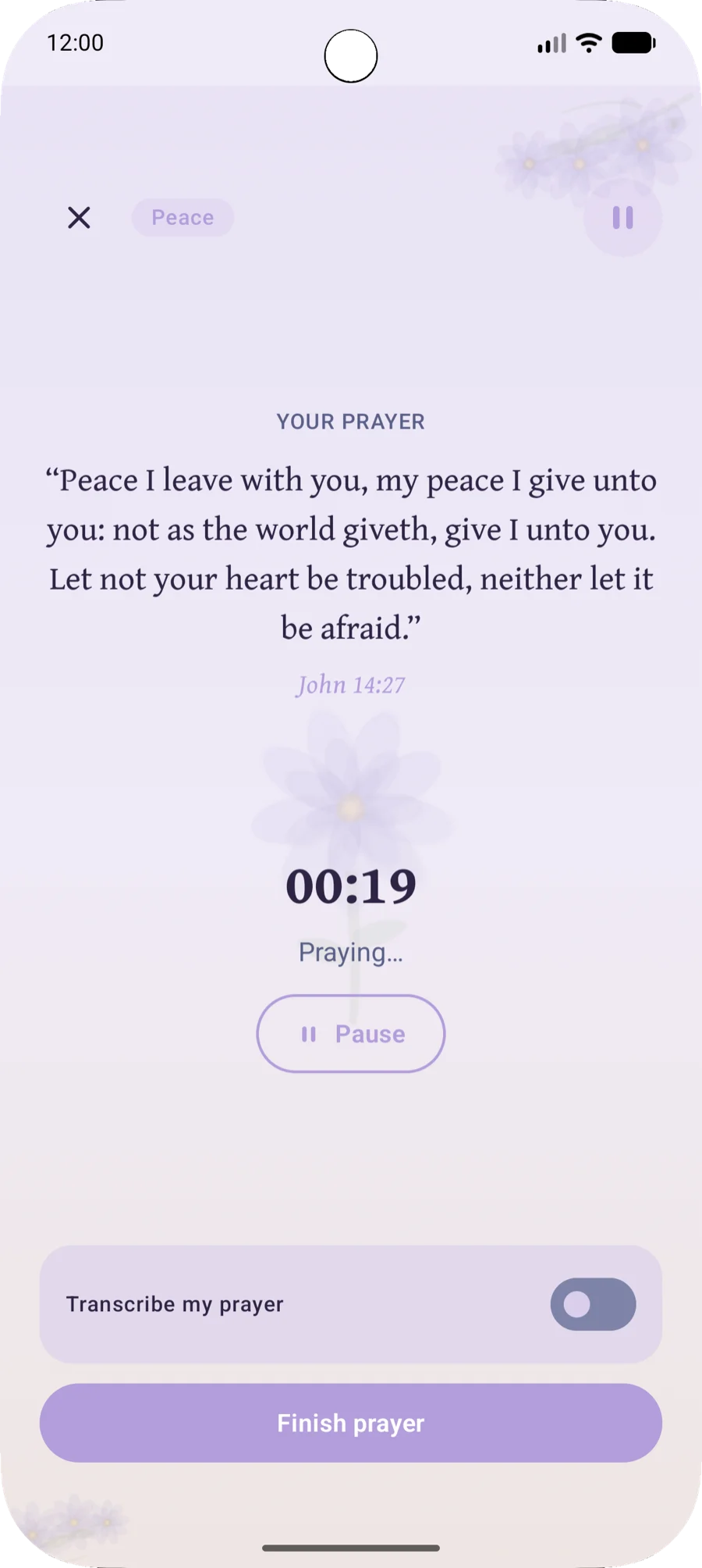 Quiet prayer sessions